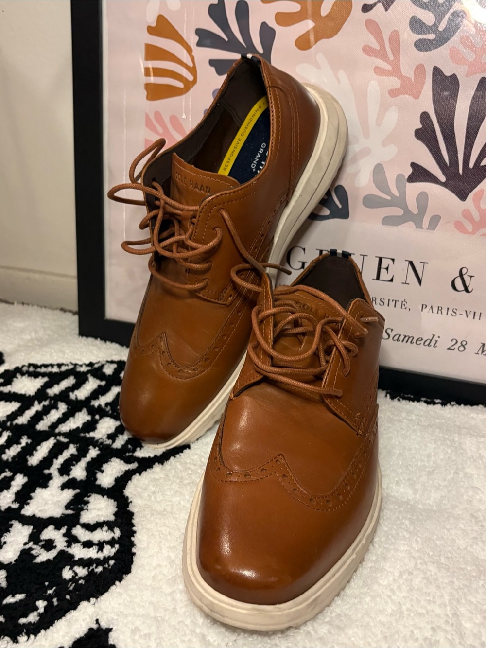 Cole Haan Grand Brown Leather Wingtip Oxford Shoes Size 10